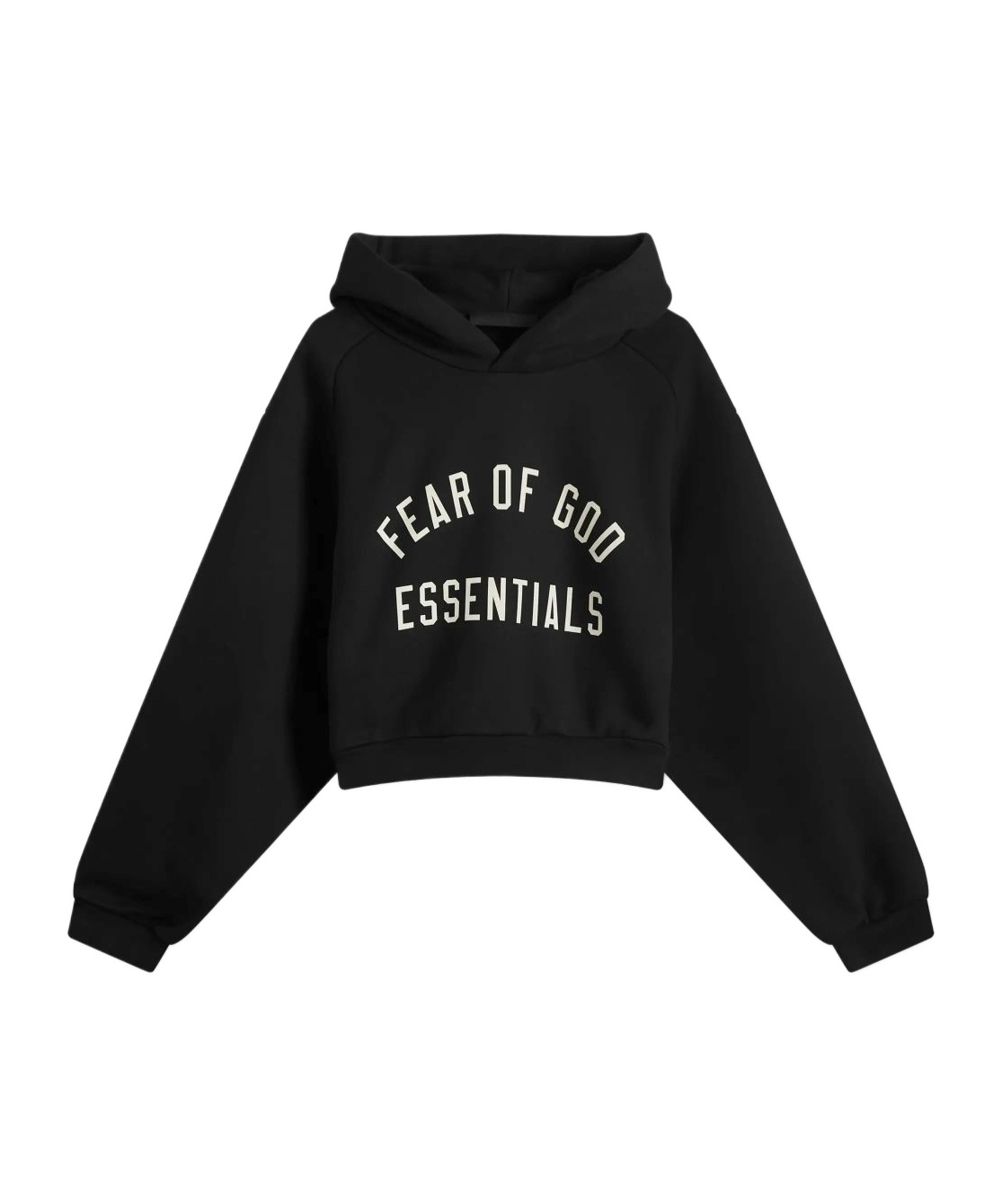 Essentials Womens Cropped Two-slip-pockets Cotton-blend Hoody Black Xs In Black