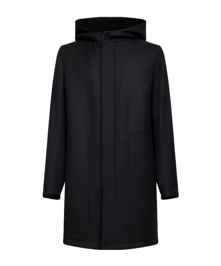 Tagliatore Black Virgin Wool Twill Hooded Coat