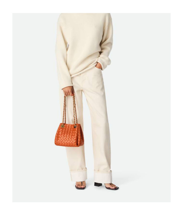 Bottega Veneta Small Parachute Leather Shoulder Bag In Orange