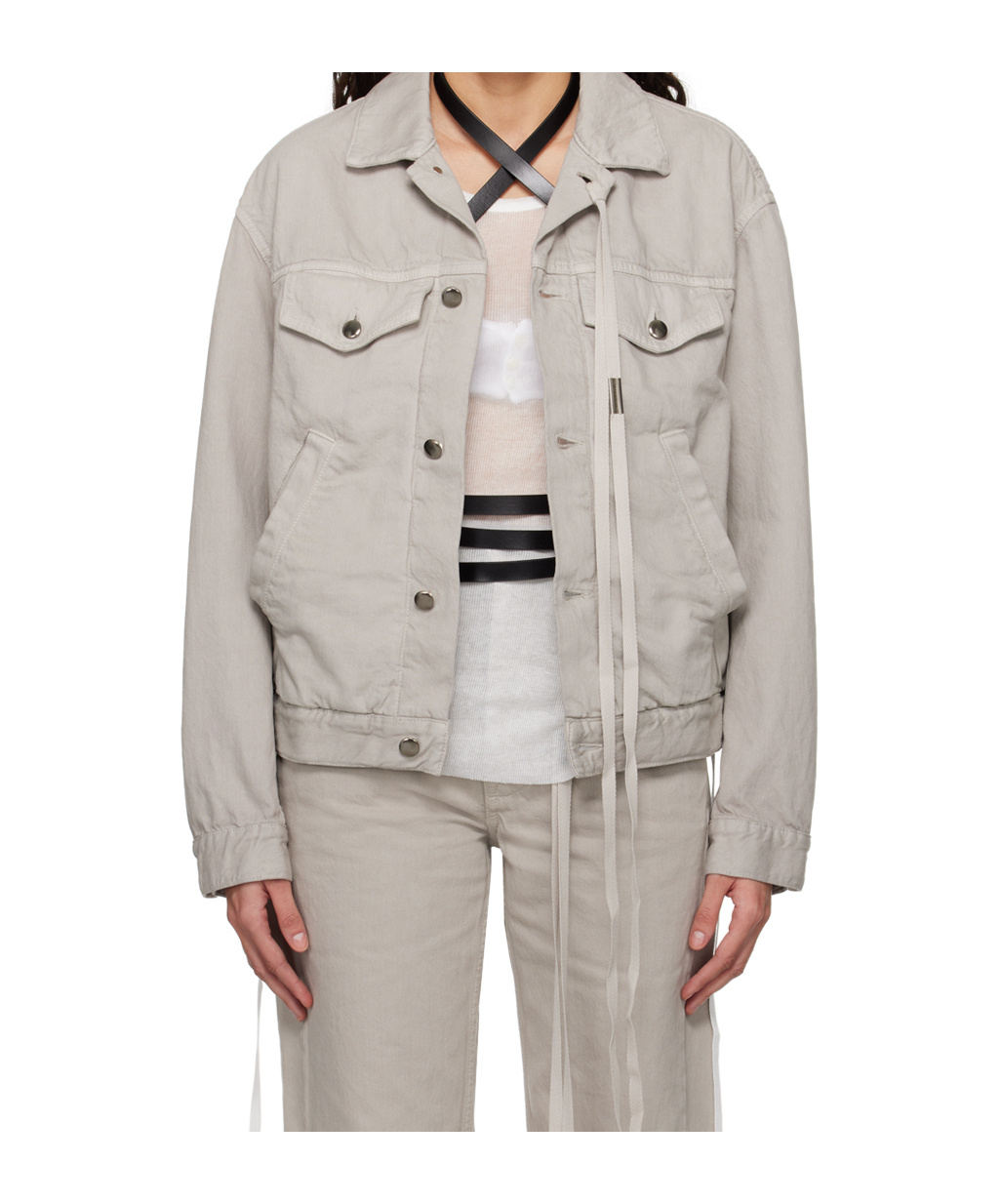 Ann Demeulemeester Marthe Button Denim Coat In Gray