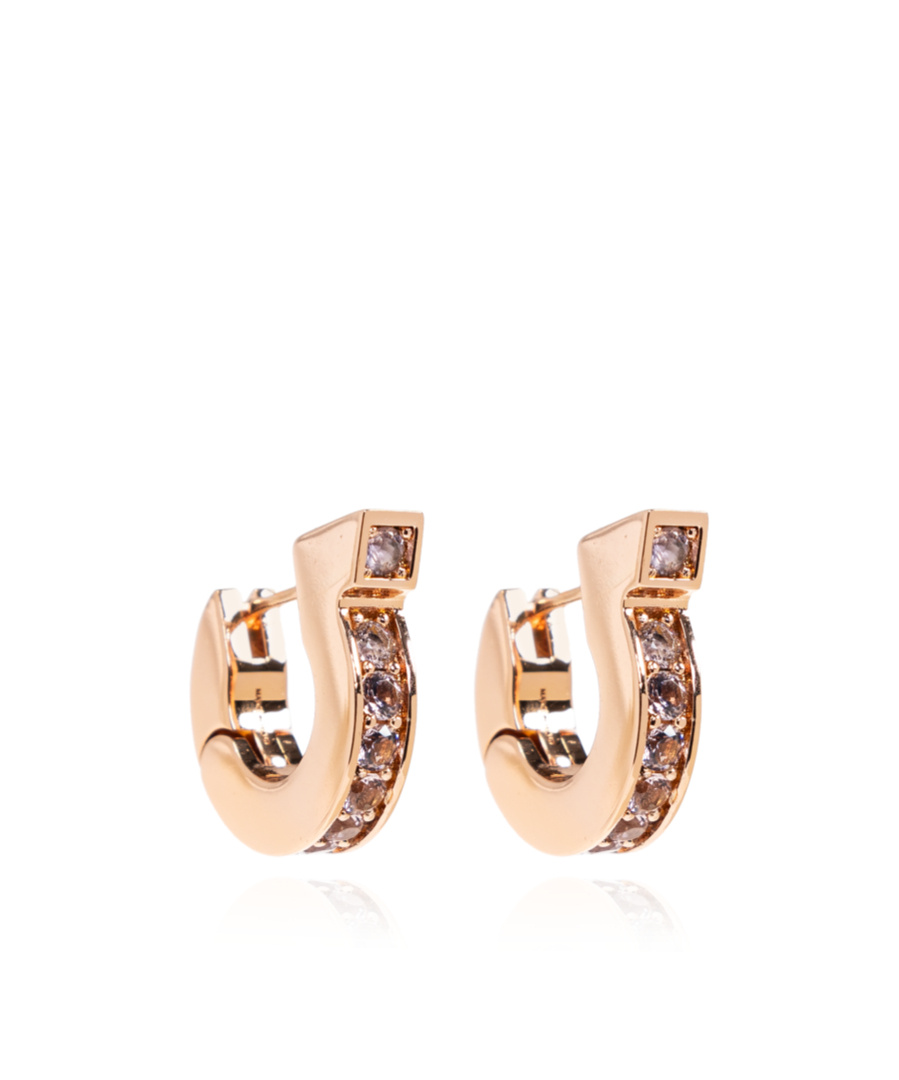 Ferragamo Gancini Crystal Hoop Earrings In Yellow