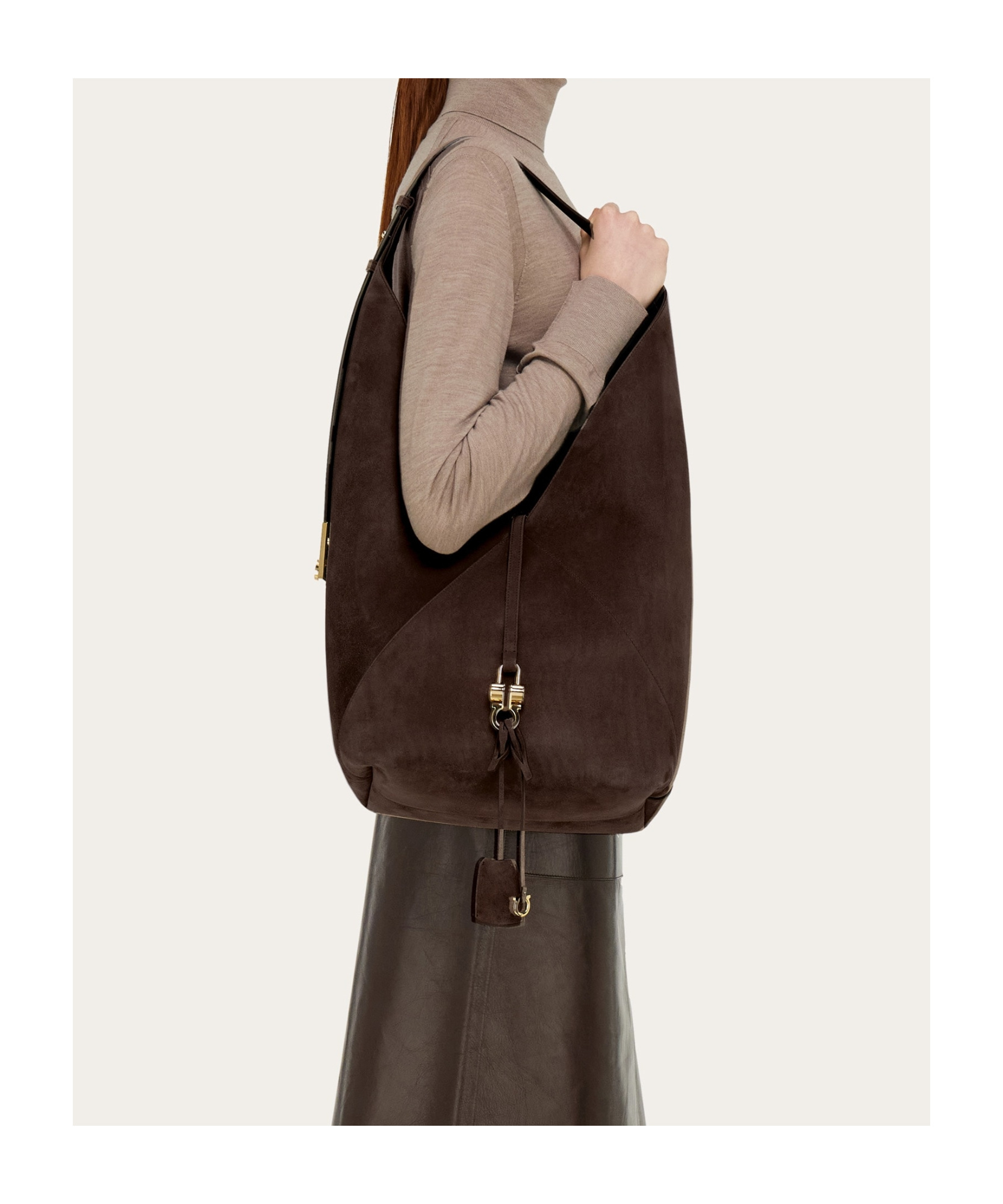 Ferragamo Large Origami Shoulder Bag In Testa Di Moro