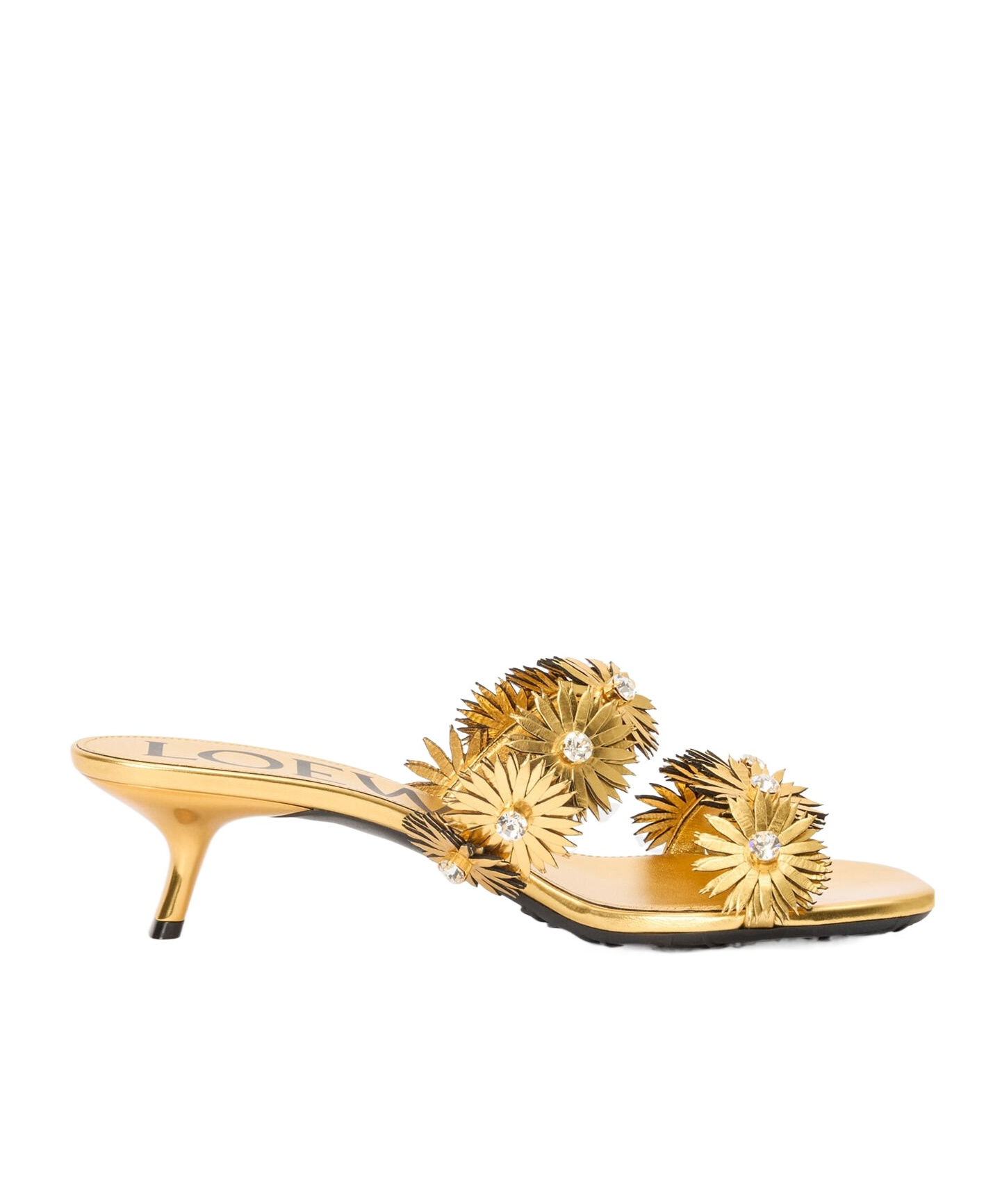 Loewe Petal Flower Sandal In Calfskin And Crystals In Gold