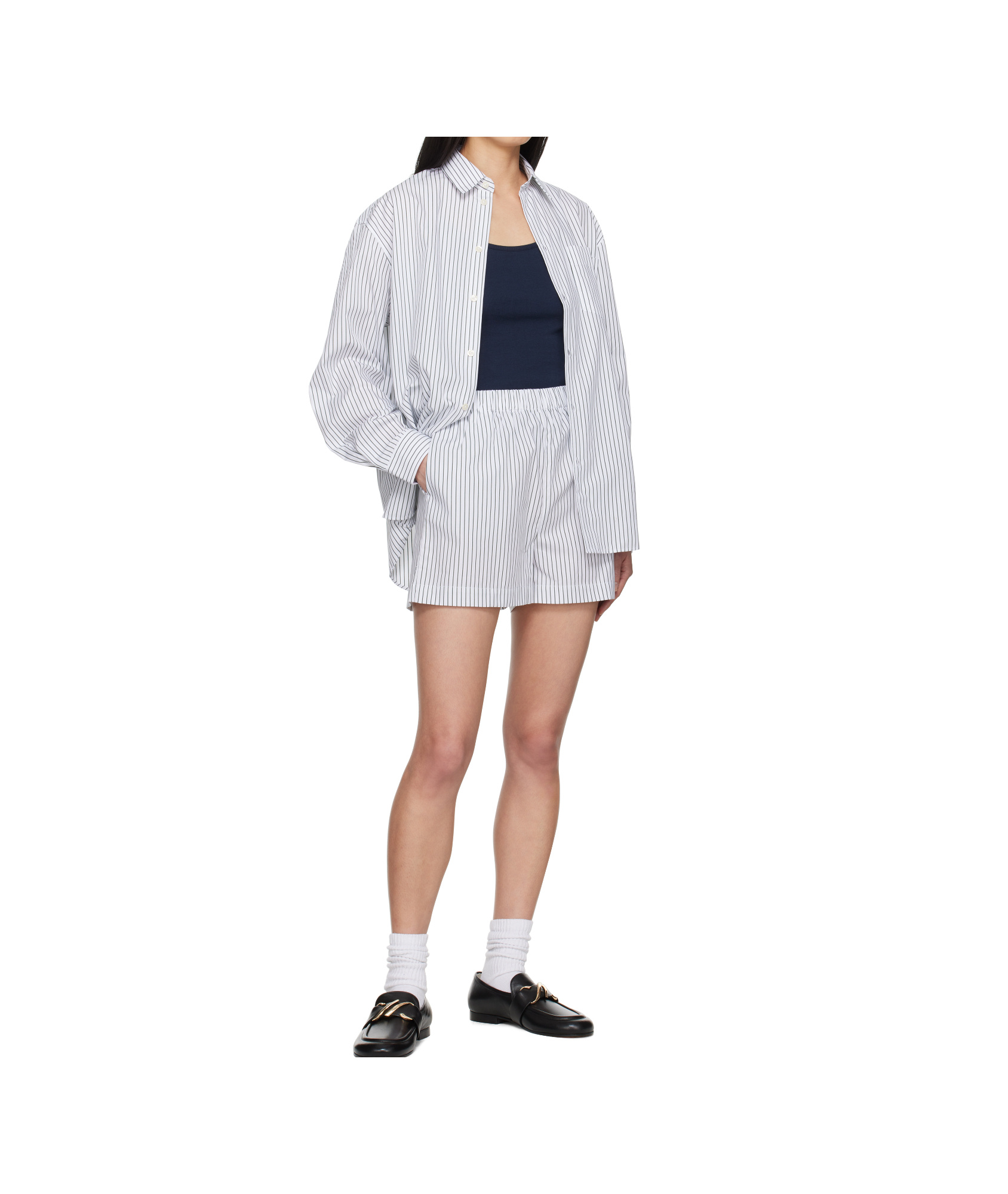 Sporty And Rich Sporty & Rich Src Poplin Striped Shorts In White/green