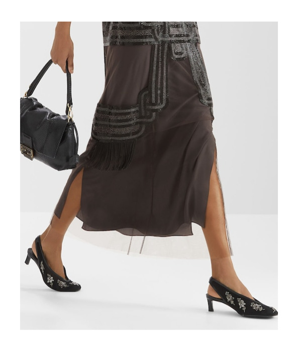 Fendi Black Mesh Low-heeled Slingbacks With Embroidery