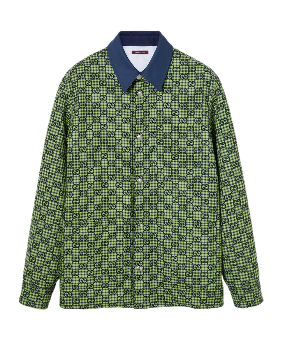 Gucci Gg Gingham Cotton Wool Jacket In Green