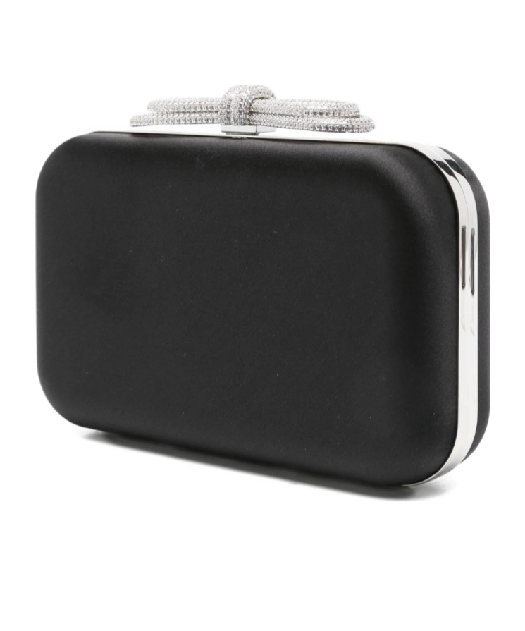 Machmach Crystal-embellished Bow Clutch In Black