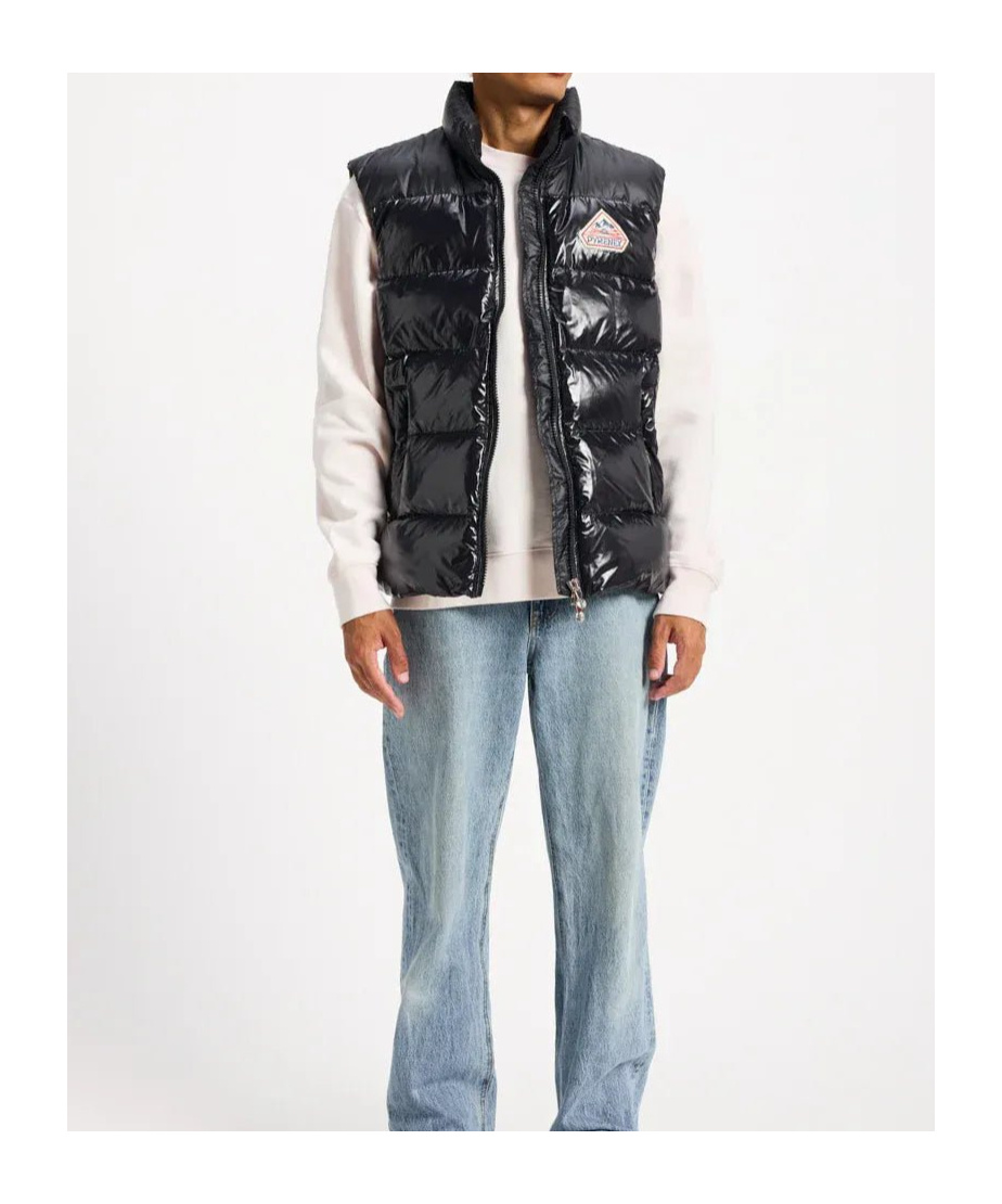 Pyrenex High Collar Sleeveless Cotton Coat In Black