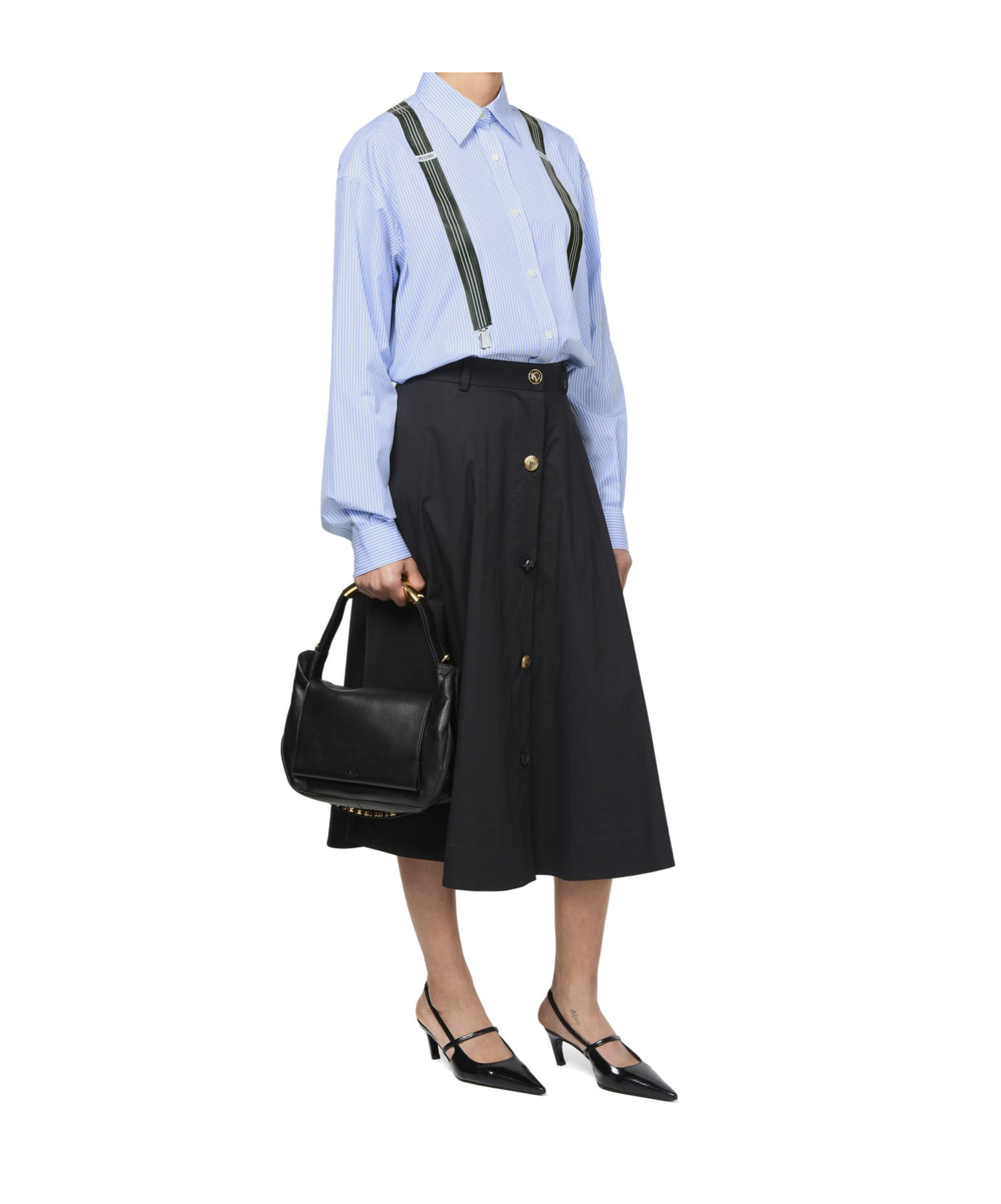 Moschino Couture Light Blue Cotton Striped Shirt With Decorative Straps In Blue
