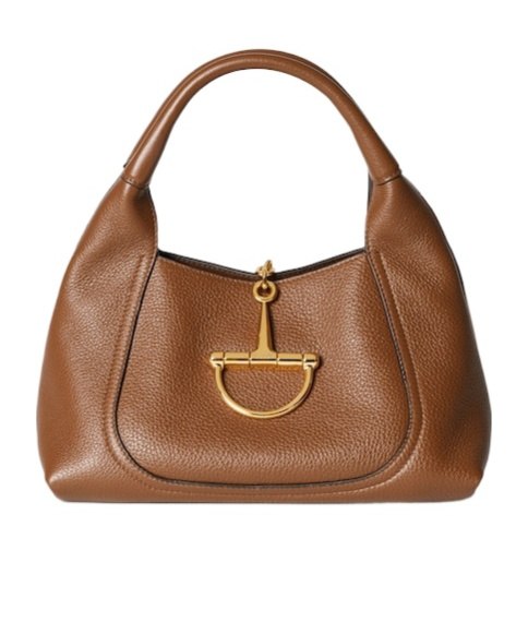 Gucci Brown Softbit Grained Calf Leather Shoulder Bag In Nude