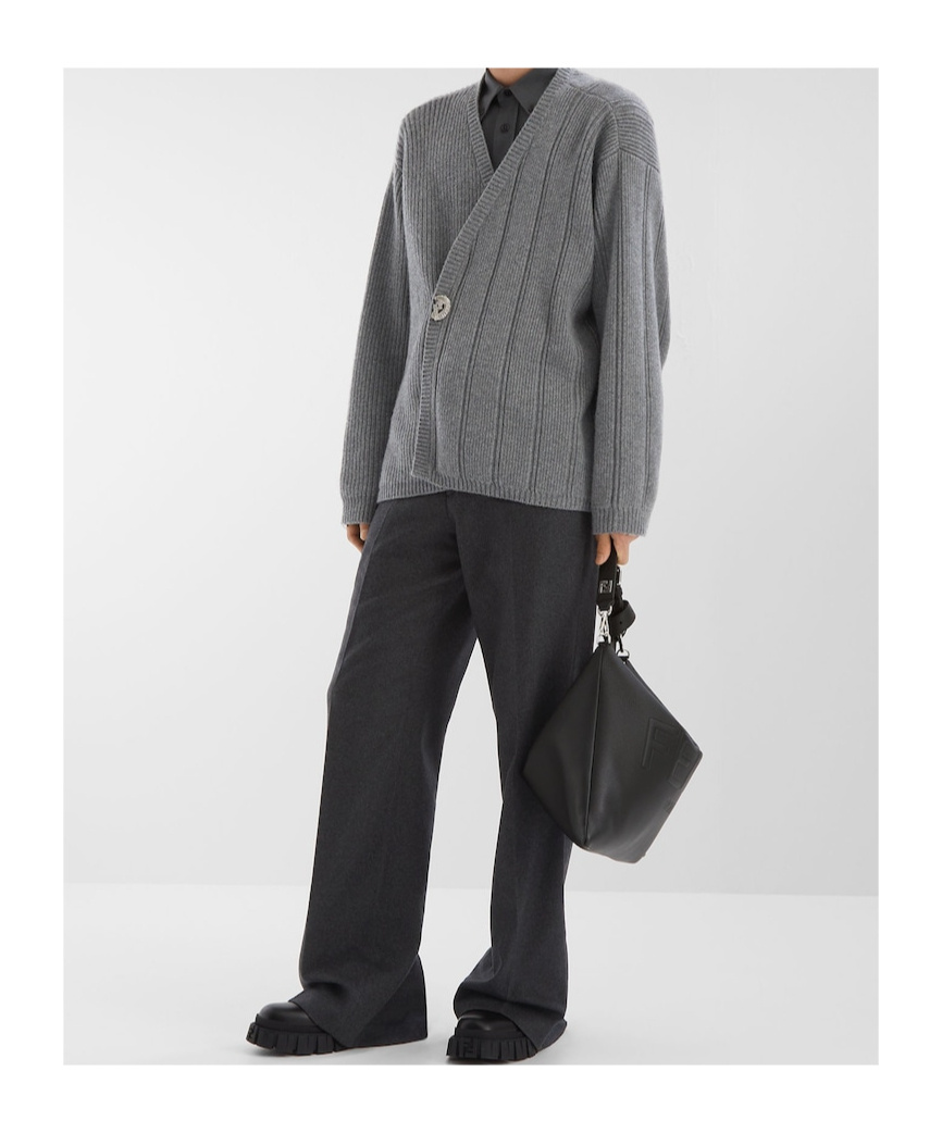 Fendi Long Sleeves Cashmere Blend Cardigan In Grey