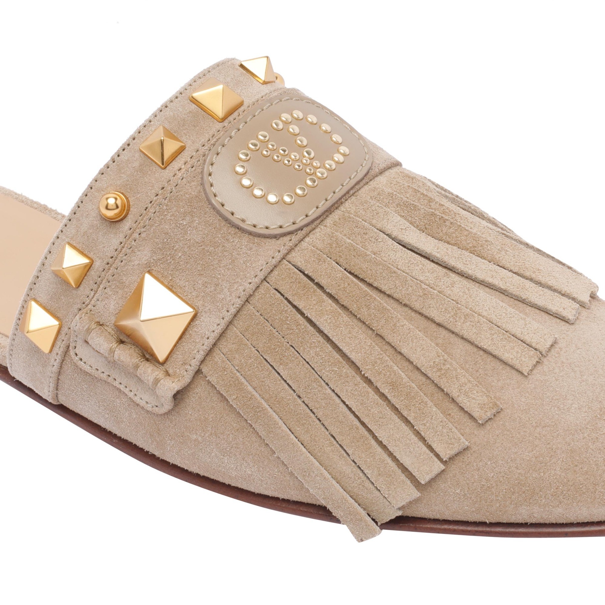 Valentino Garavani Rockstud Fringed Detailed Mules In Nude