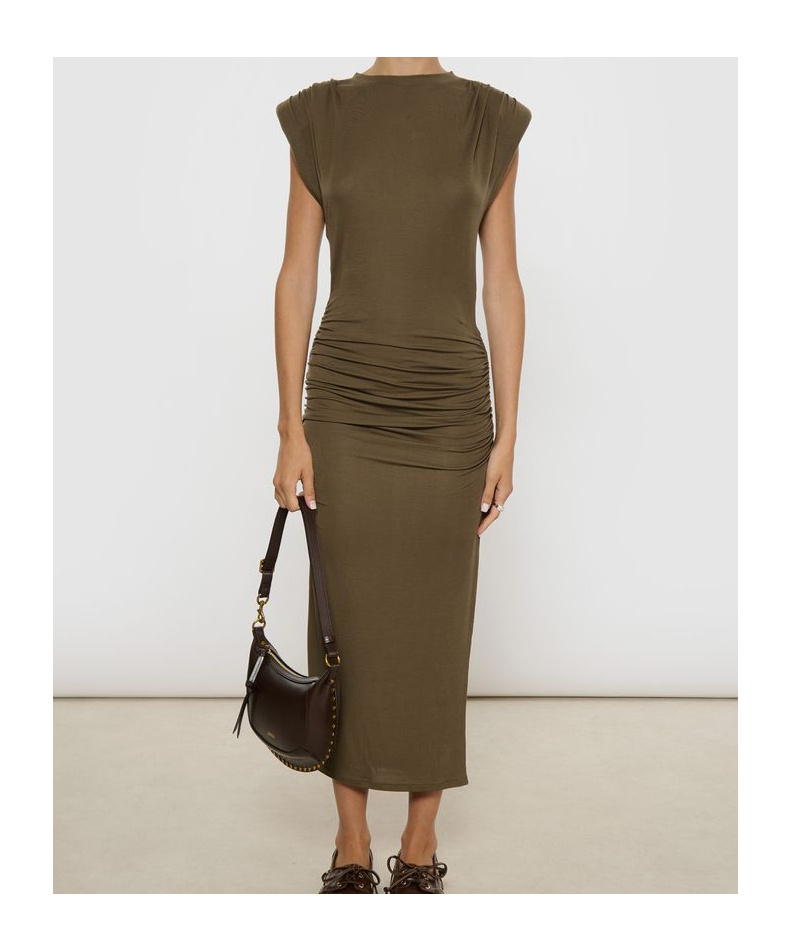 Isabel Marant Étoile Midi Dress With Cap Sleeves And Ruched Detailing In Green