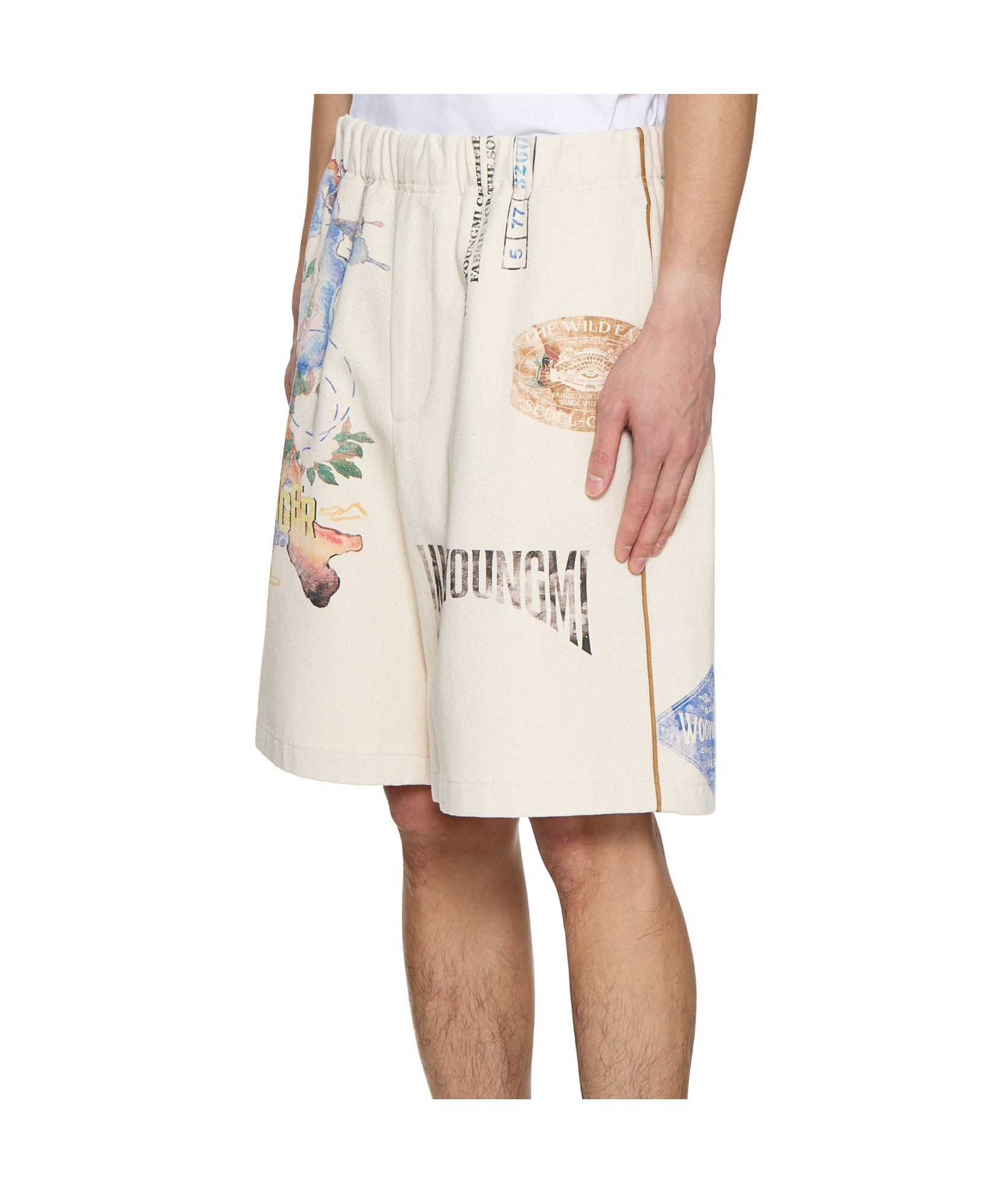 Wooyoungmi Beige Graphic Twill Shorts In White