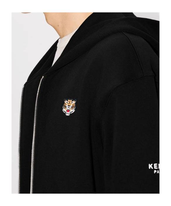 Kenzo Lucky Tiger-motif Zip-up Hoodie In Black