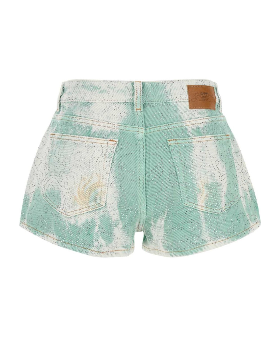 Ganni High-waisted Denim Shorts Featuring Tie-dye Effect In Green