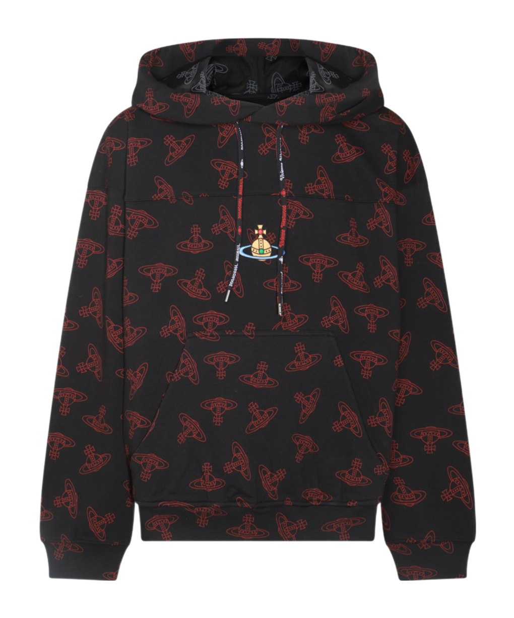Vivienne Westwood Printed Hooded Sweater With Kangaroo Pocket In Black