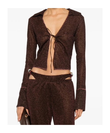 Oseree Tie-detail Bell-sleeve Top In Burgundy