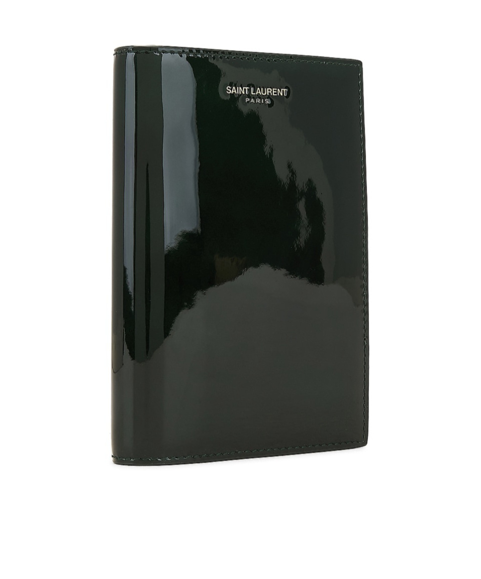 Saint Laurent Patent-leather Passport Holder In Green