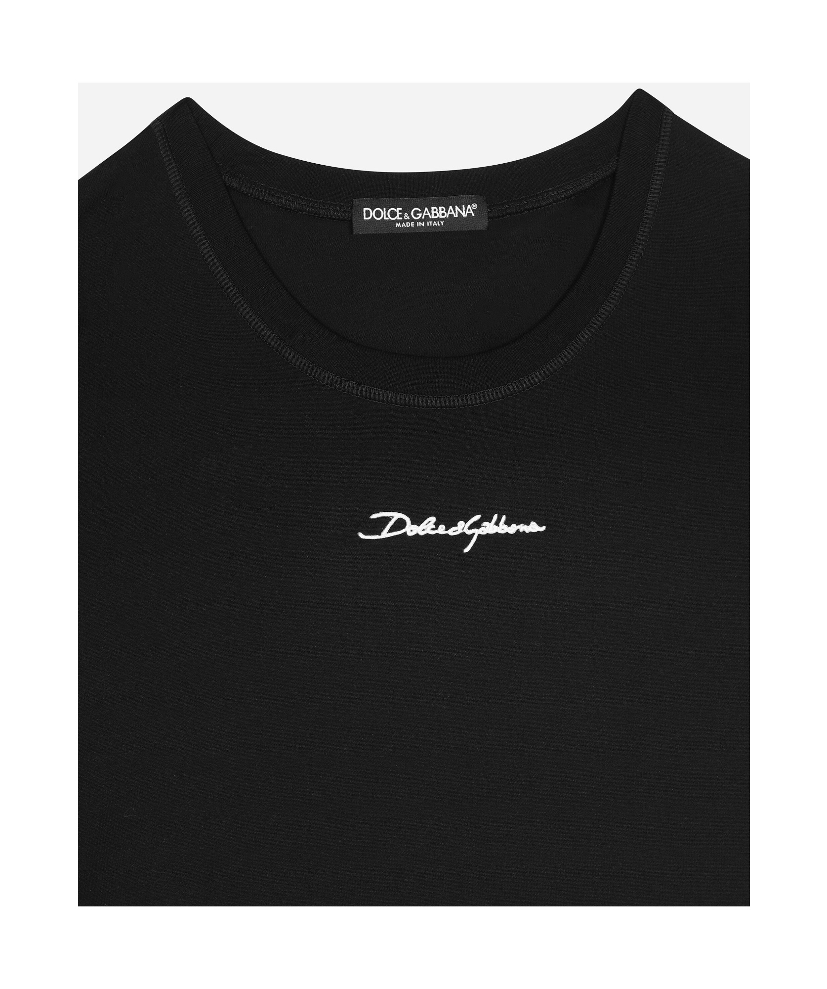 Dolce & Gabbana Black Crewneck T-shirt With Signature Logo In Cotton Man In Black