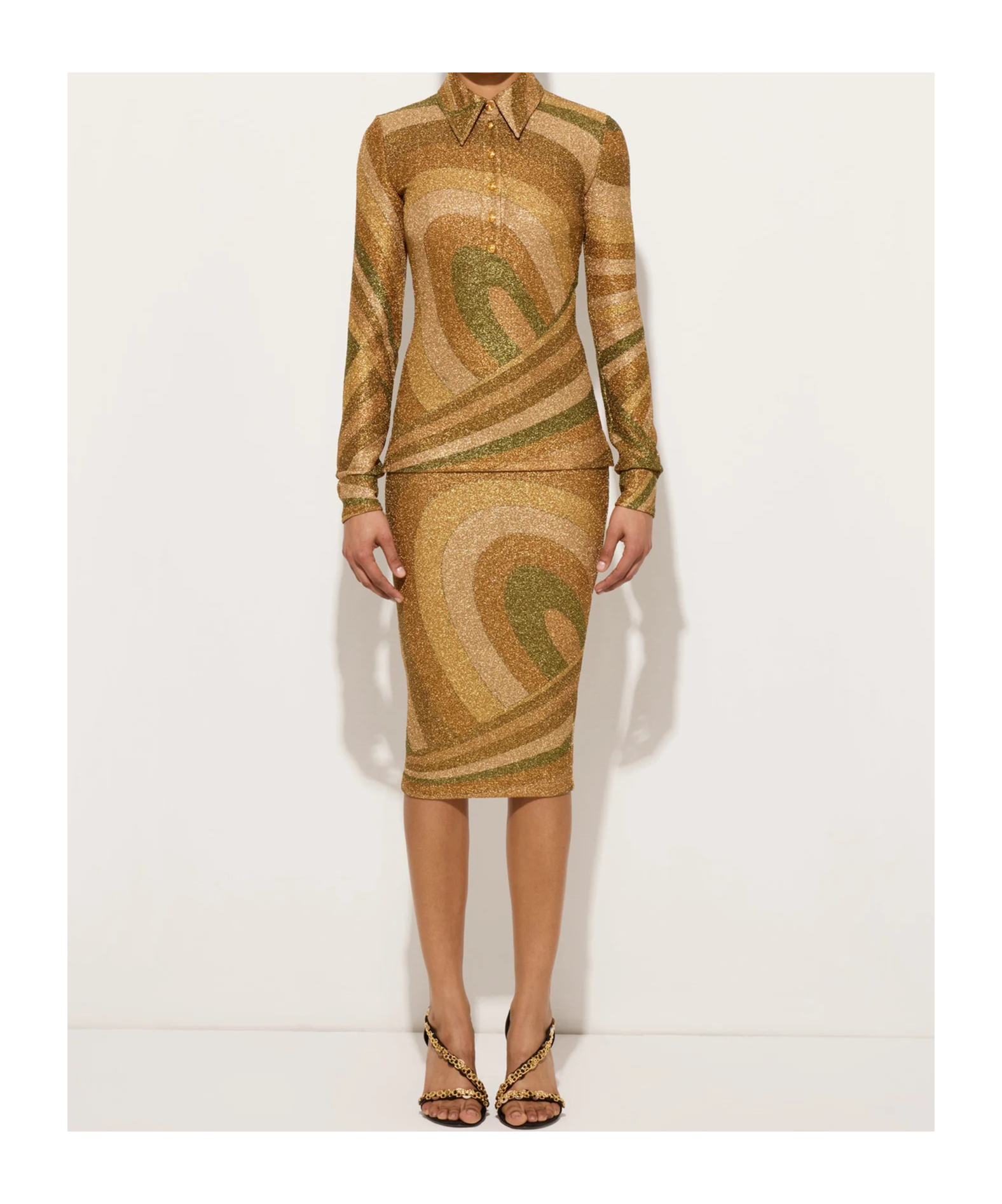 Pucci Printed Metallic Jersey Polo Shirt In Brown