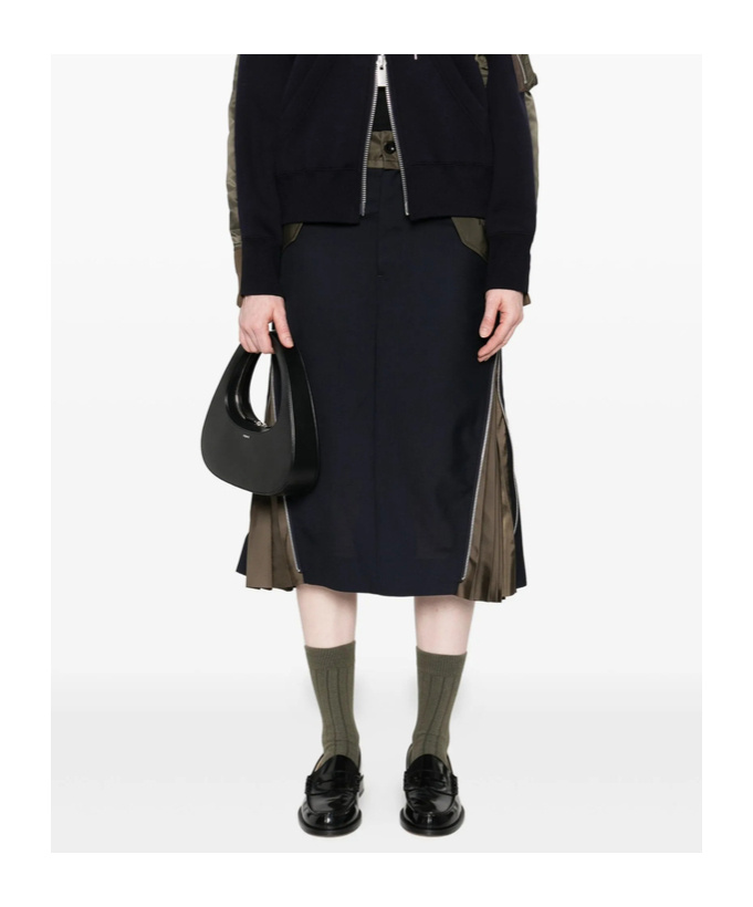 Sacai Wool And Nylon Midi Skirt In Multi