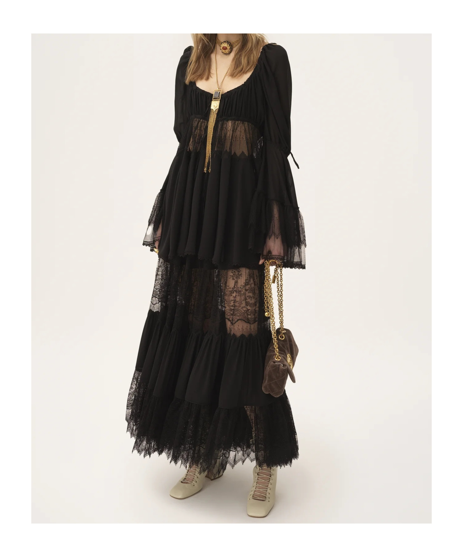 Chloé Scoop-neck Puff-sleeve Blouse In Black