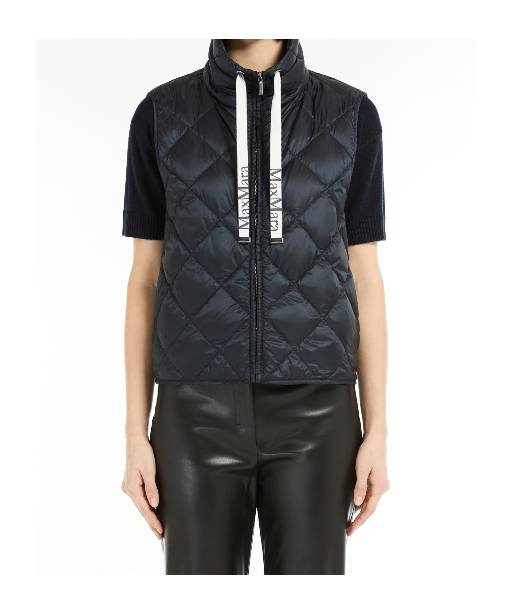 Max Mara The Cube Zip-up Down Drawstring Gilet In Black