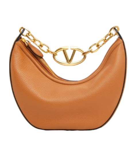Valentino Small Vlogo Chain Monthly Shoulder Bag In Brown
