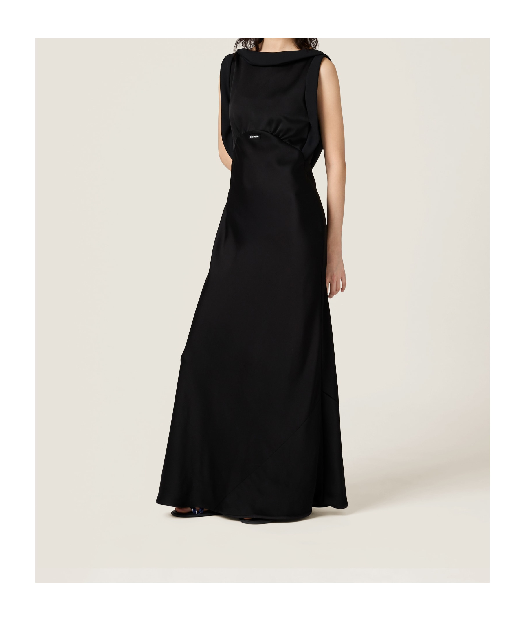 Miu Miu Envers Satin Sleeveless Ankle-length Dress In Black