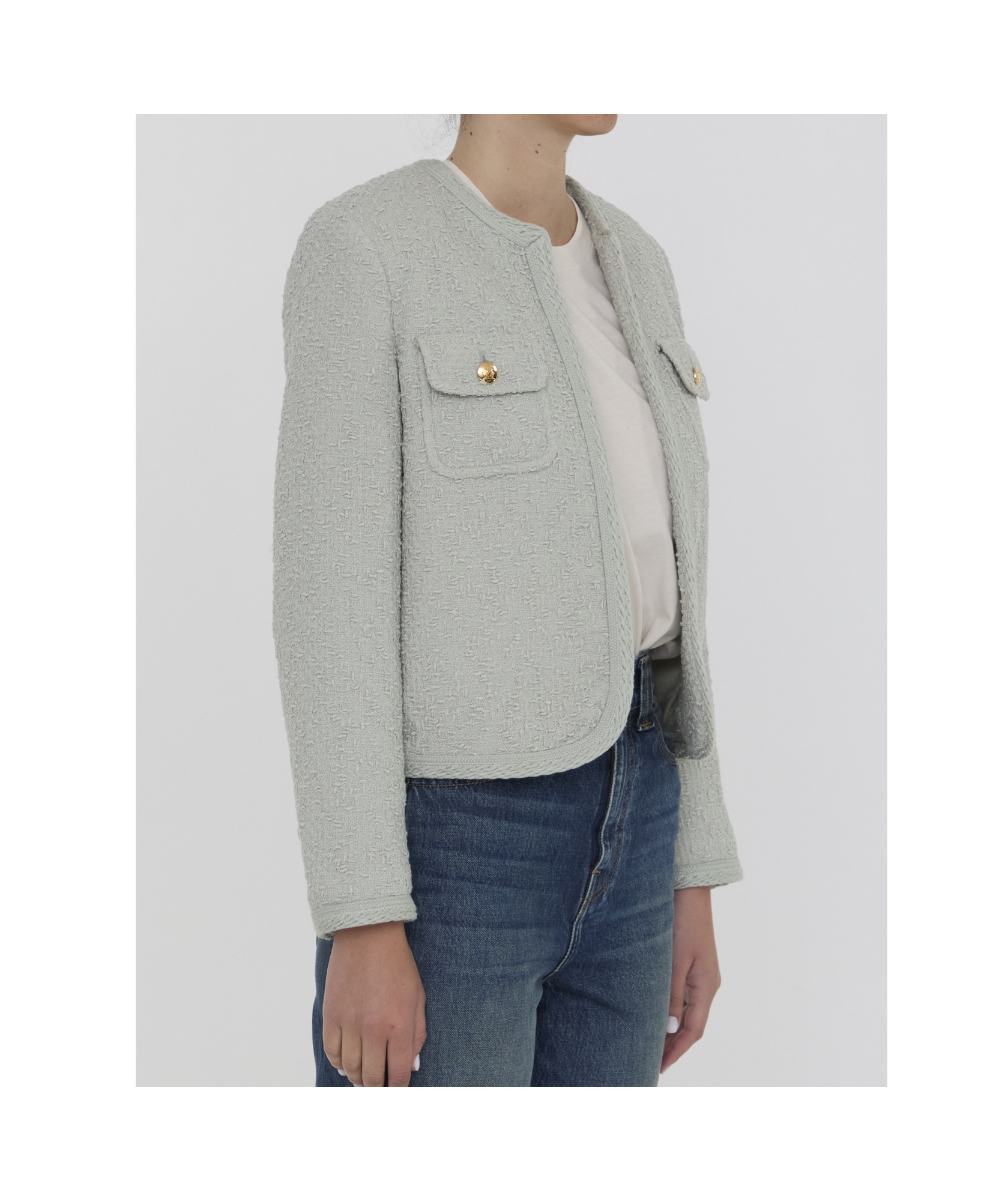 Celine Round-collar Casual Jacket In Gray