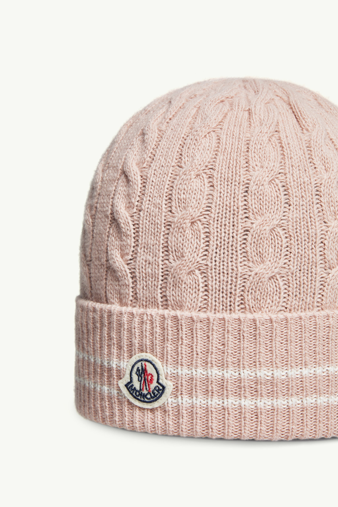 Moncler Stripe-trimmed Wool Beanie In Neutral
