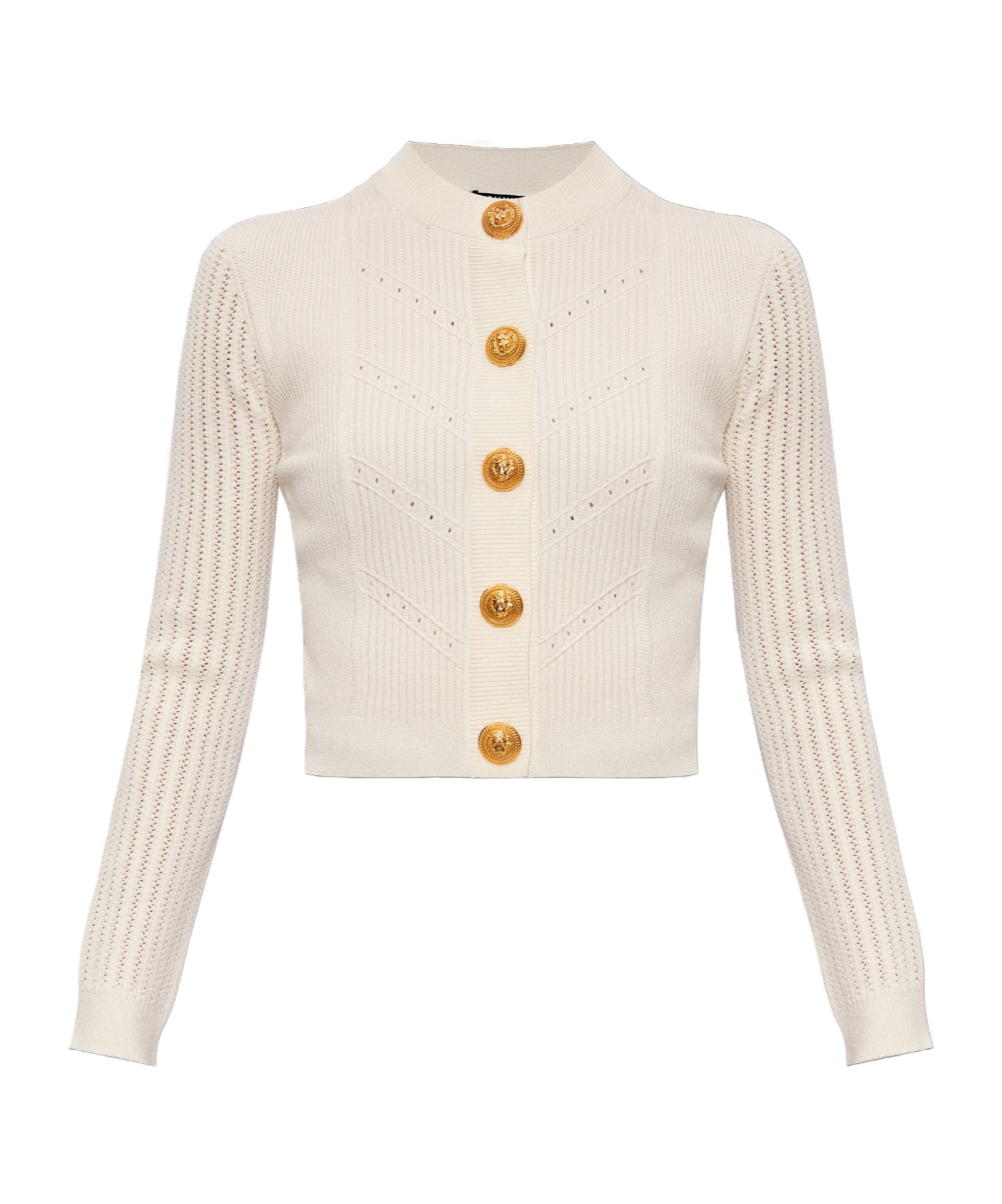 Balmain Buttoned-embellished Crewneck Cardigan In White