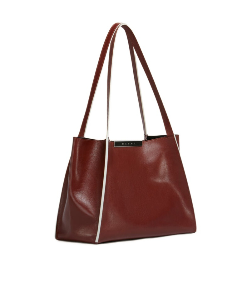 Marni Brown Leather Cresta E/w Small Tote Bag