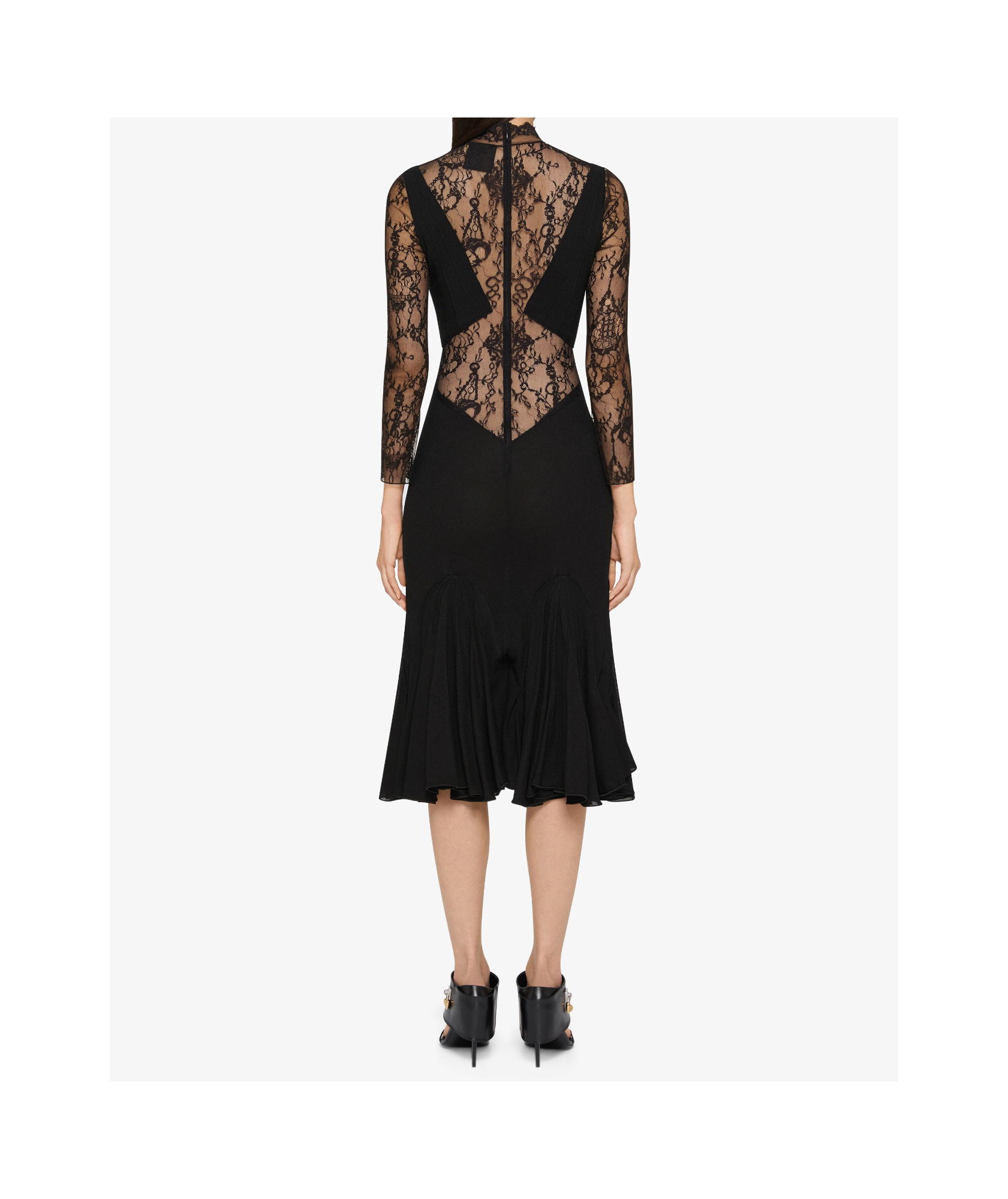 Givenchy Bracelet-sleeve Lace Inset Midi Dress In Black