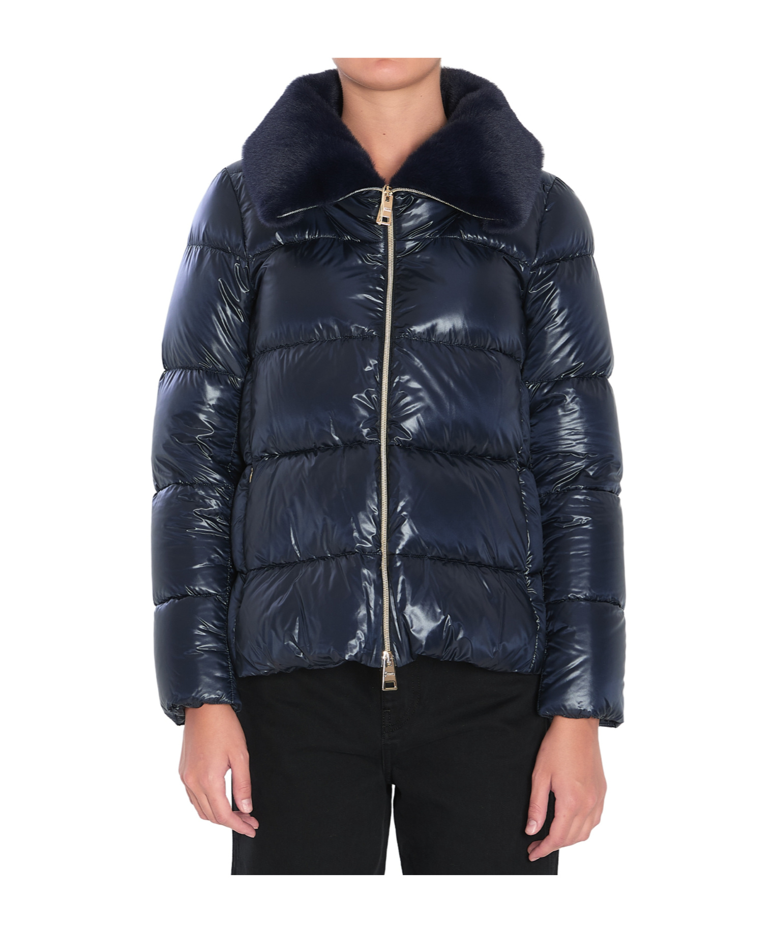 Herno Light Puffer With Collar Fur In Blue