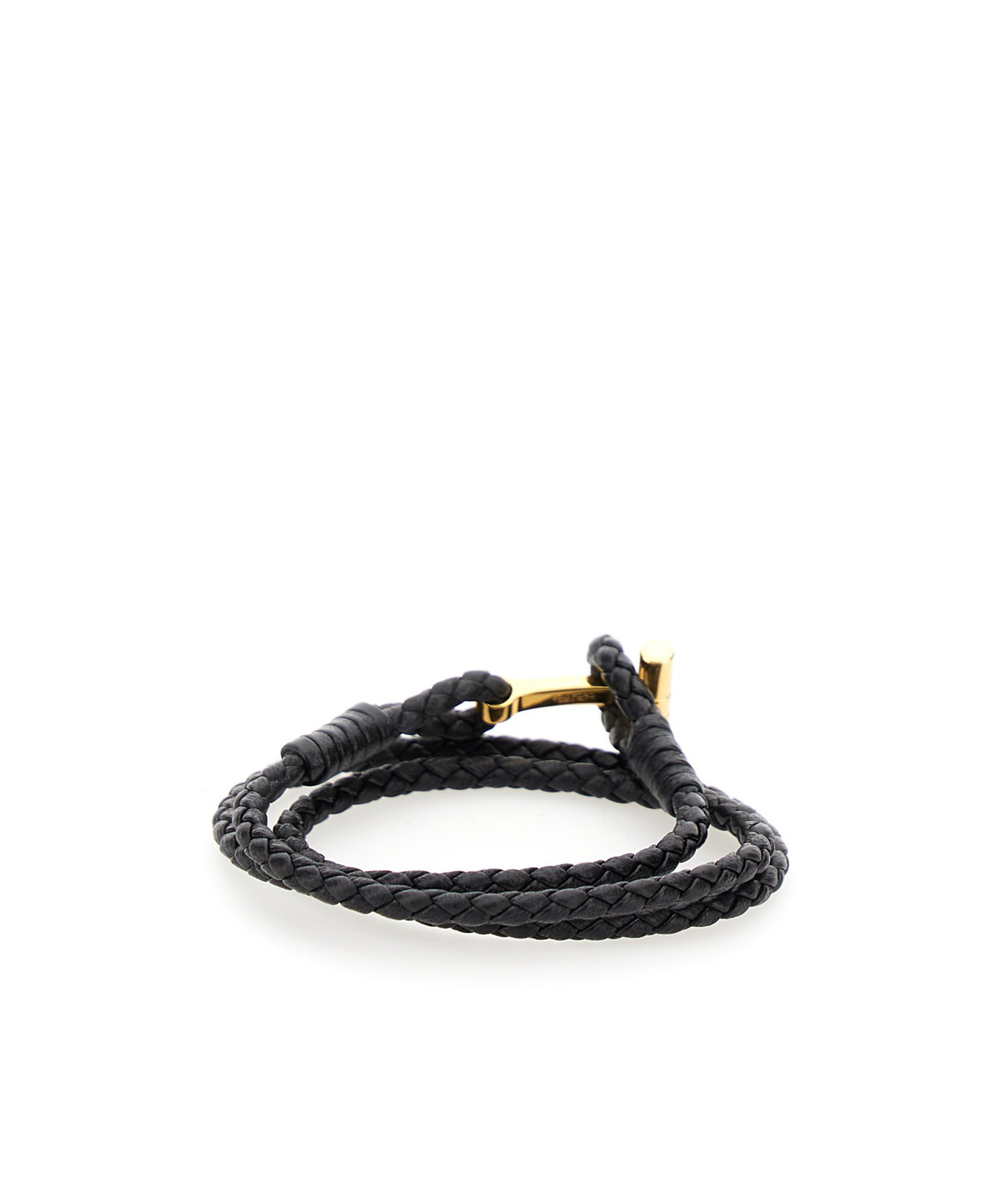 Tom Ford Black Bracelet With T Detail In Braided Leather Man In Black