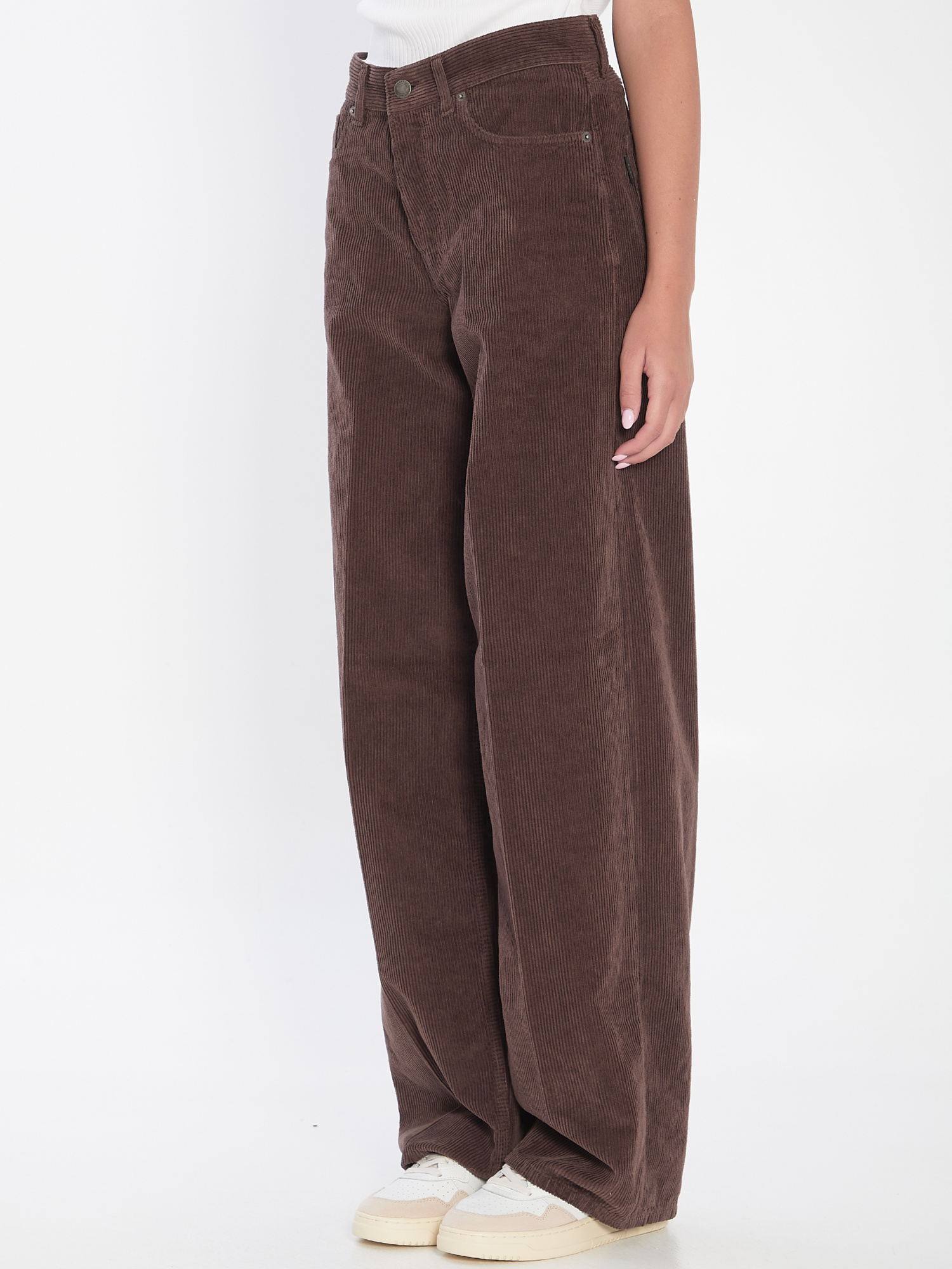 Haikure Korea Brown Pants With Logo Patch On The Rear In Corduroy Woman In Brown