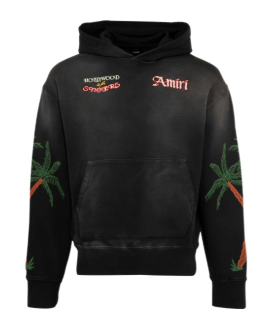 Amiri Hooded Sweatshirt With Front Pocket And Palm Tree Motif In Black