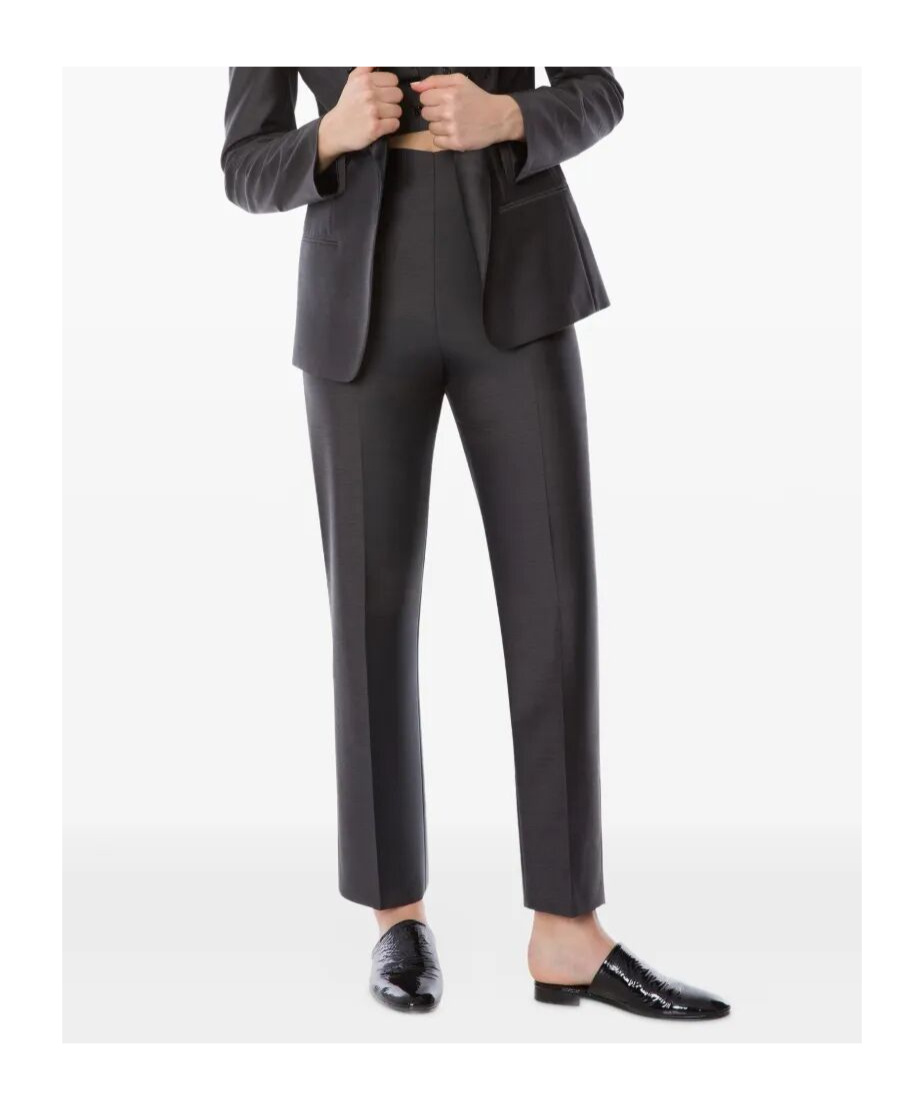 Alberta Ferretti Satin Trousers Embroidered Lapel In Gray