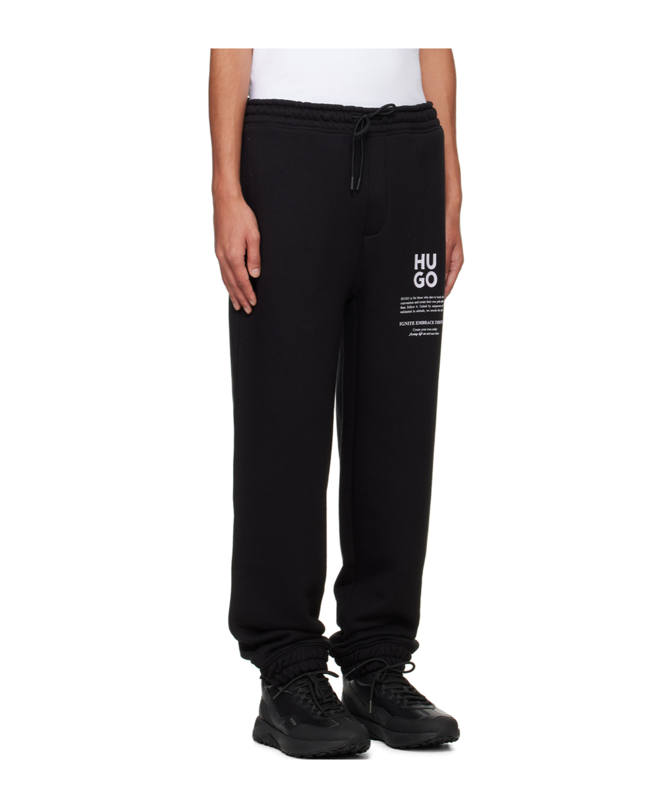 HUGO BOSS LOGO AND SLOGANS PRINT TRACK PANTS