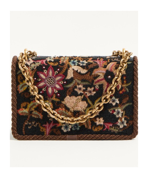 Valentino Vain Embroidered Foldover Top Shoulder Bag In Brown
