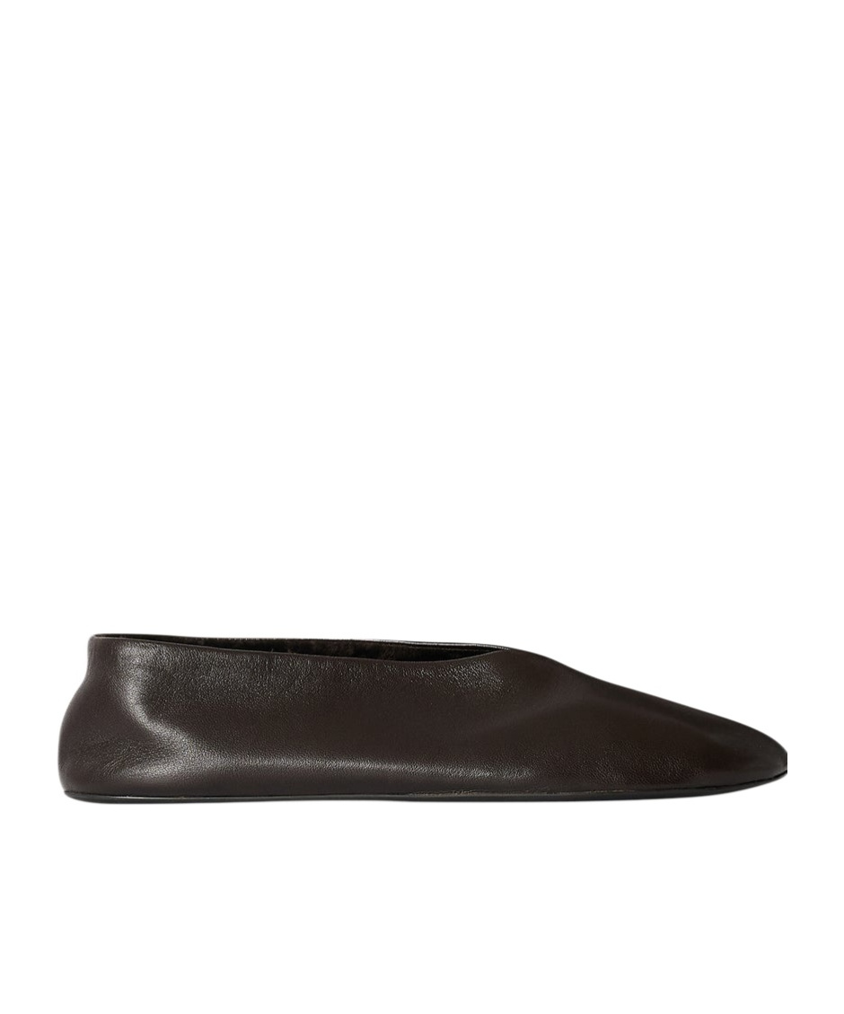 The Row Stella Leather And Shearling Flats In Brown