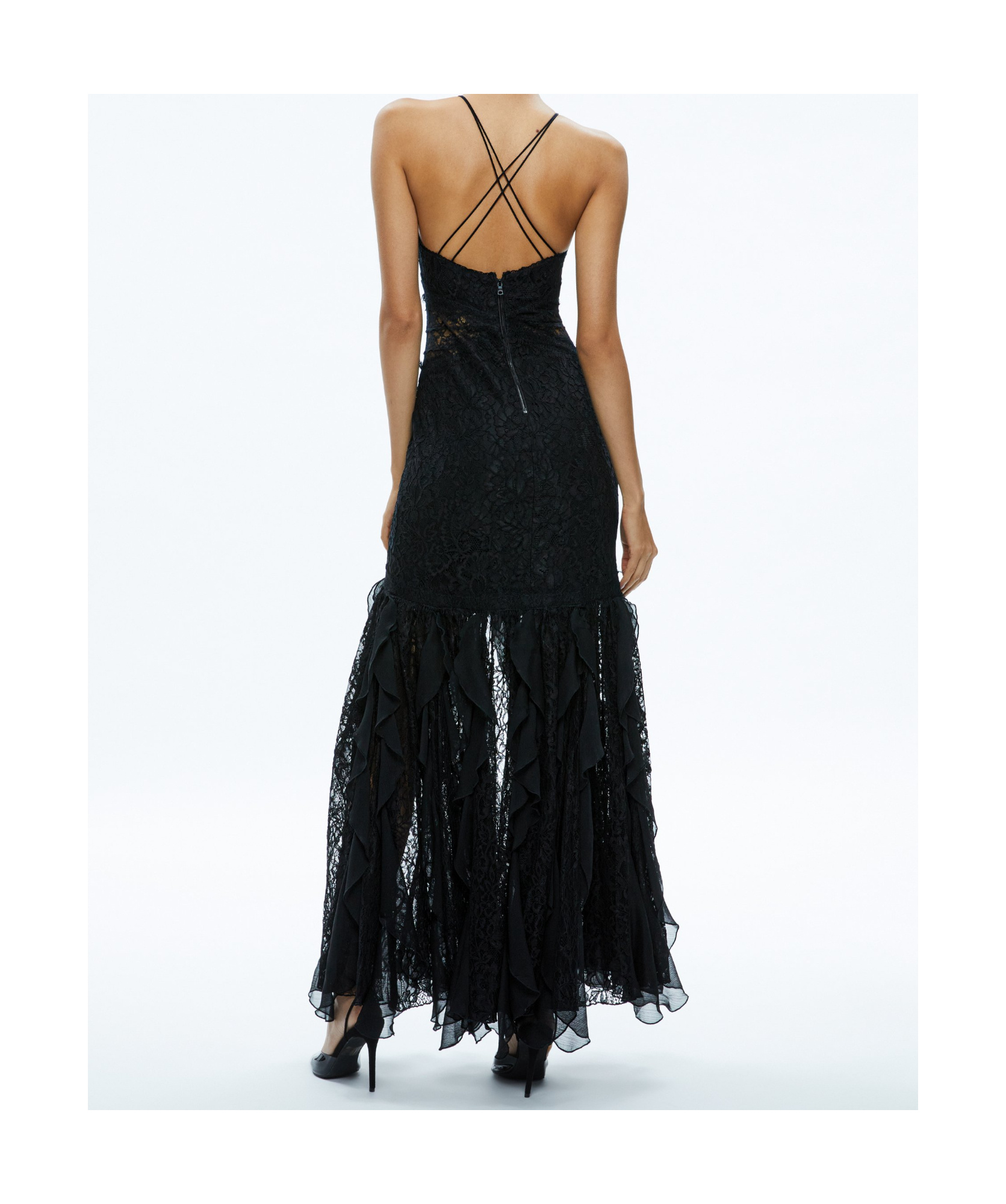 ALICEOLIVIA RUFFLED LACE GOWN