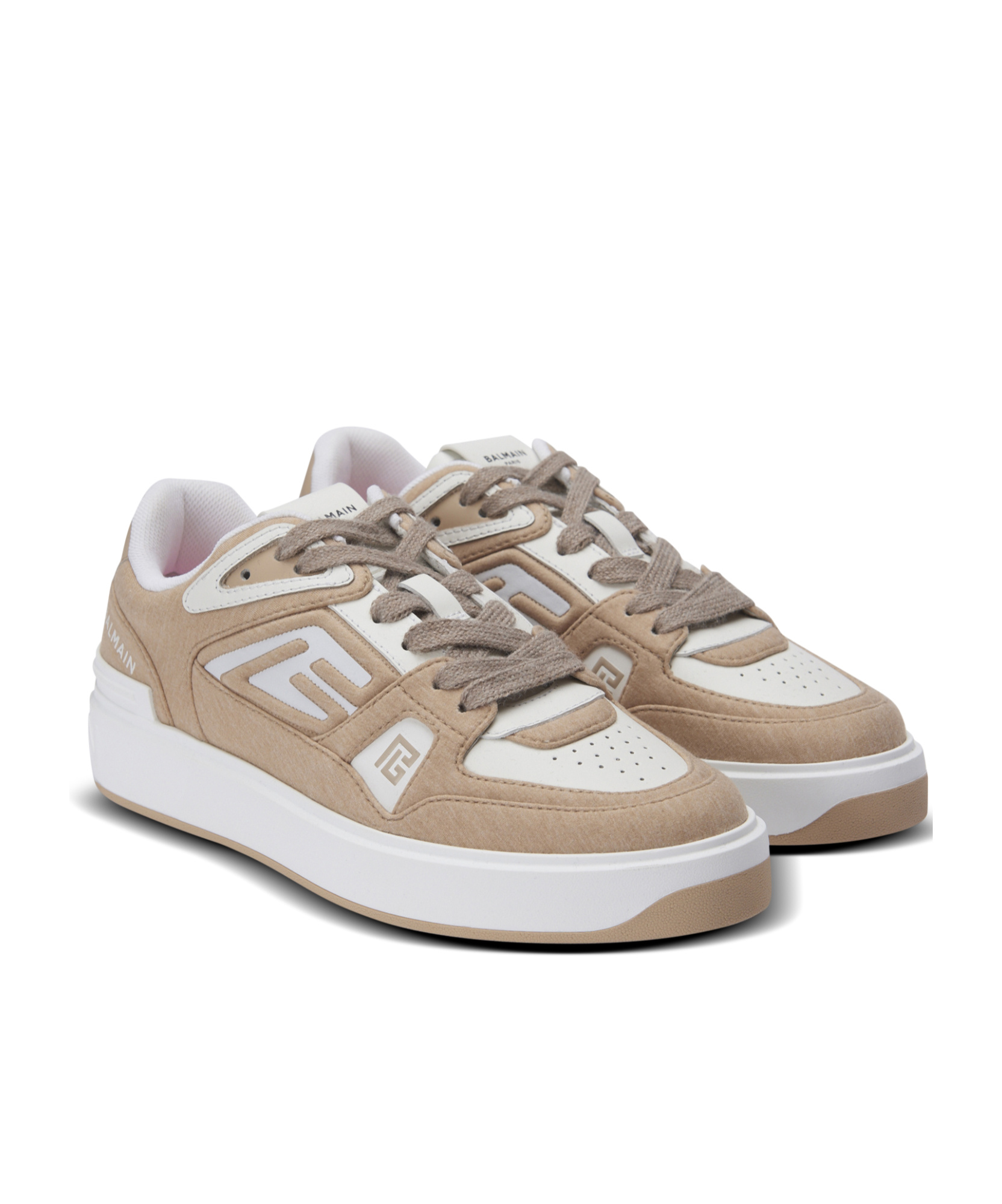 BALMAIN B-COURT SKATE TRAINERS IN FLEECE AND CALFSKIN