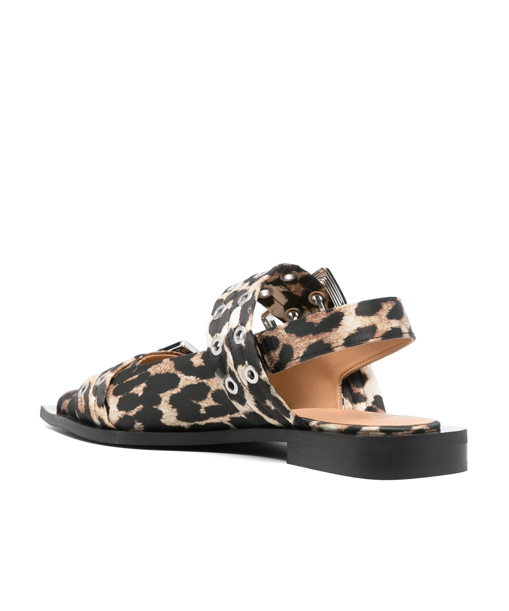 Ganni Leopard Satin Feminine Buckle Ballerinas In Black