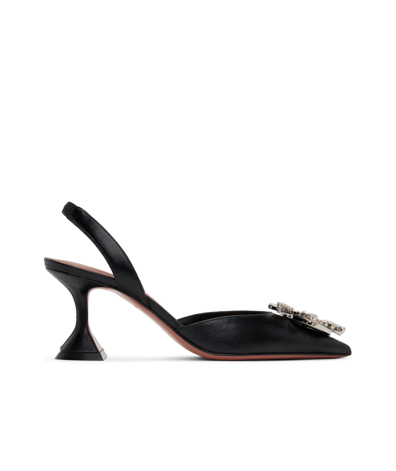 Amina Muaddi Begum Sling 70 Crystal Embellished Black Leather Pumps In Black
