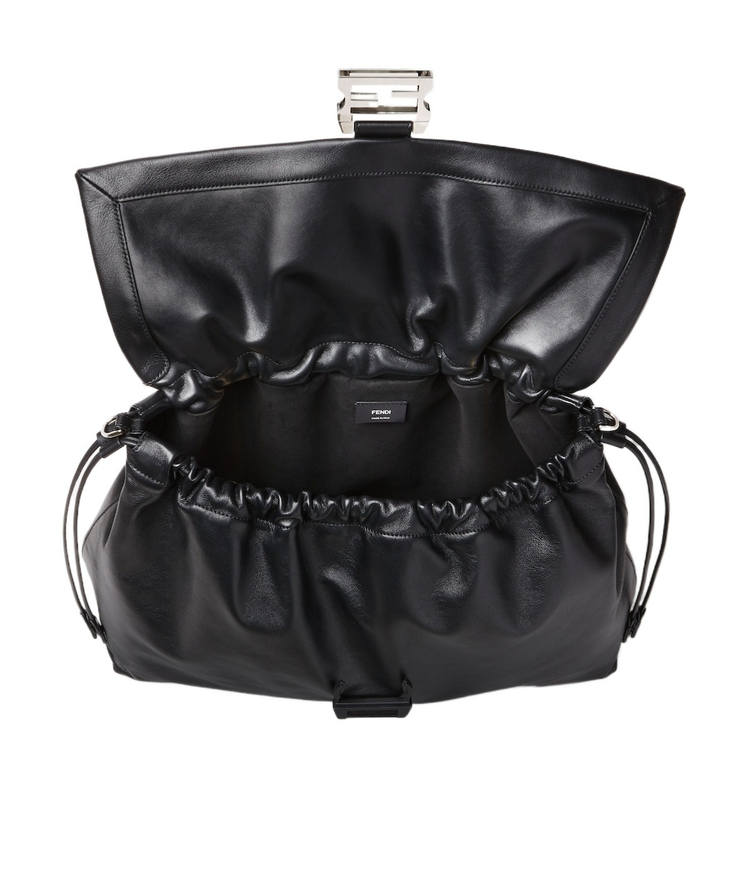 Fendi Flux Maxi Black Leather Crossbody Bag In Black