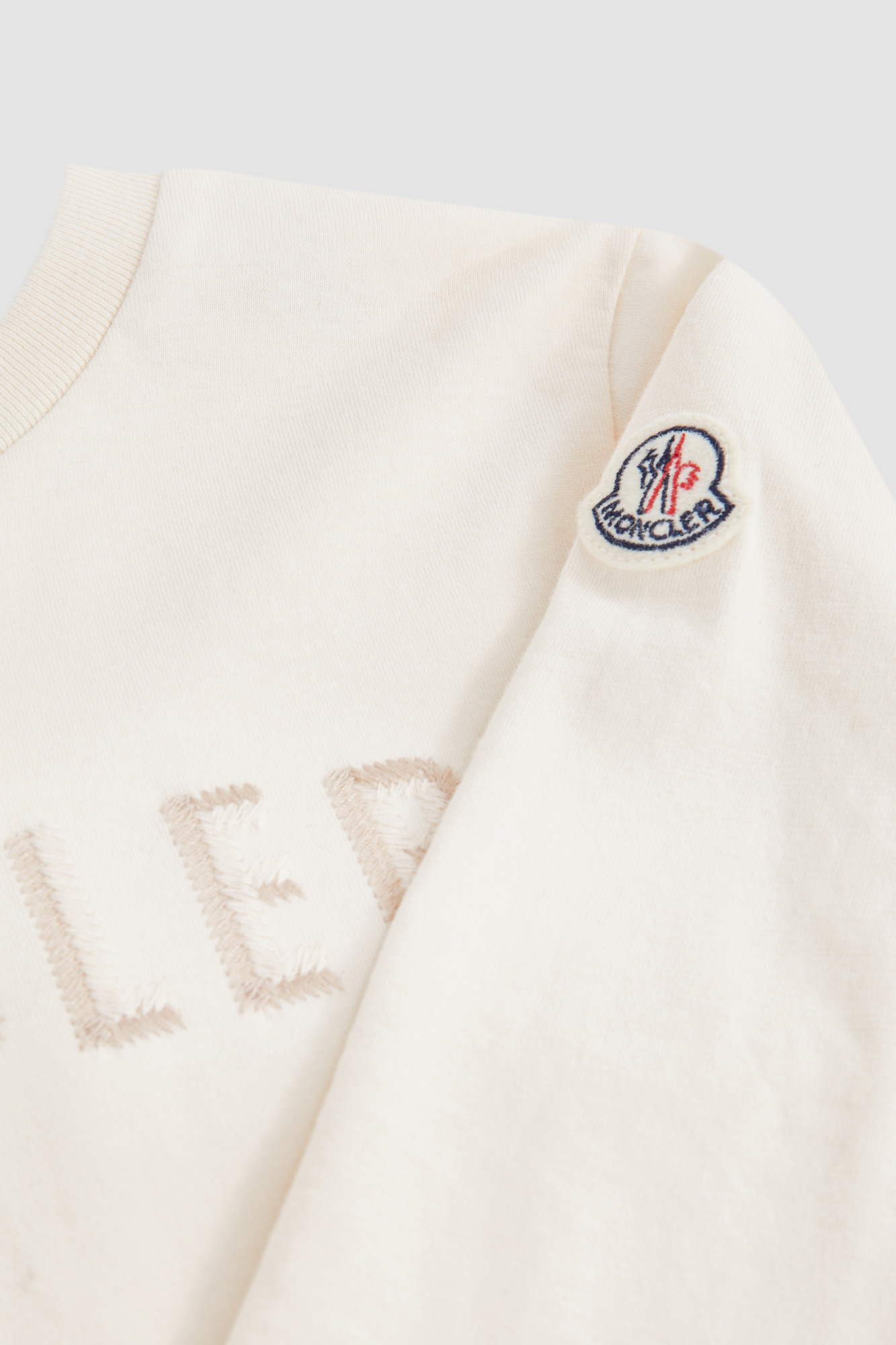Moncler Embroidery Logo Round Collar Long-sleeved T-shirt In Nude