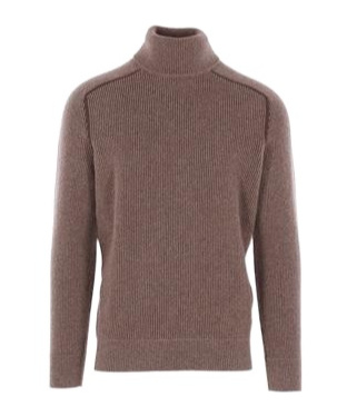 Zegna Ribbed Turtleneck Sweater In Brown